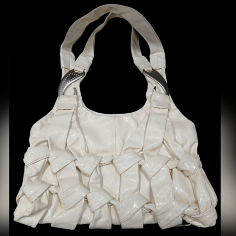 VTG Renato Angi Patent Leather Cream Off White Hobo Shoulder Bag Purse Satchel